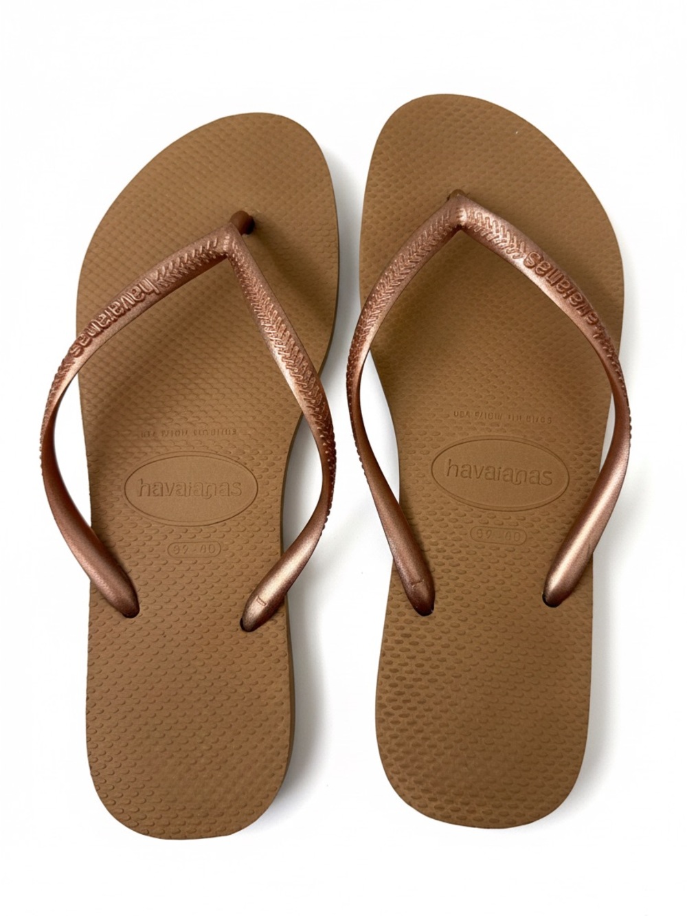Havaianas Brown Footbed with Metallic Bronze Straps Flip Flops 9/10 EUR 41/42